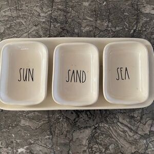 Rae Dunn SUN SAND SEA 4-piece Set Platter Plus 3 Dishes Flaw